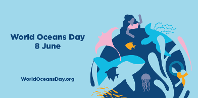  Graphic for World Oceans Day featuring illustrated sea animals